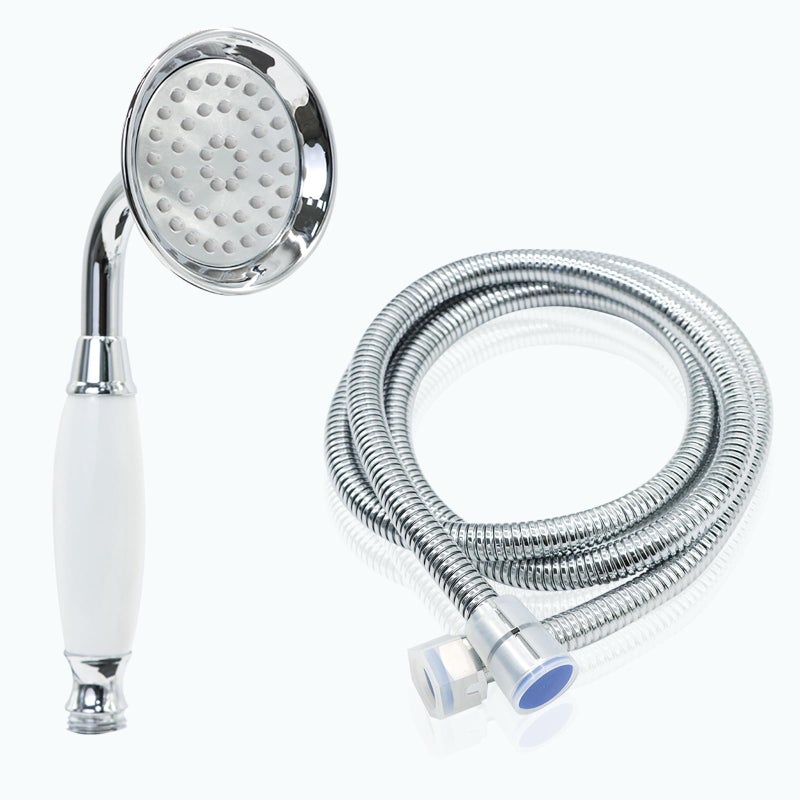 ENGA Vintage Hand-held Shower Rain Sprayer Telephone Shaped Ceramic Shower Head with 59 Inch Hose for Bathroom (Chrome Finish) - Image 1